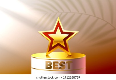 Star best podium award sign, golden object. Vector illustration