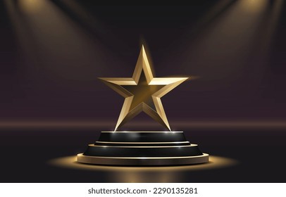 Star best podium award sign, golden object. Vector illustration