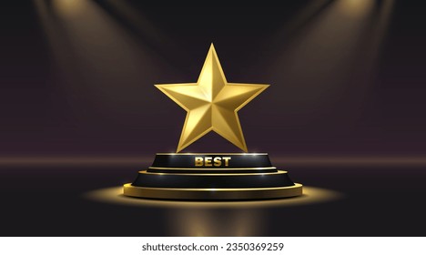 Star best podium award sign, golden object. Vector illustration