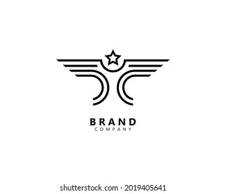 star bird logo. winged bird design with star head. black color line art concept. logo templates