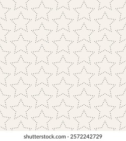 Star black dotted lines seamless pattern. Five pointed star