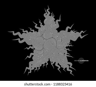 Estrella. Diseño blanco y negro con ilusión óptica. Ilustración vectorial 3d. 