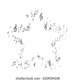 Star of Black and White Music Notes. Music Festival Flyer Pattern Design. Texture with Note Icons. Invitation Print Design Pattern.