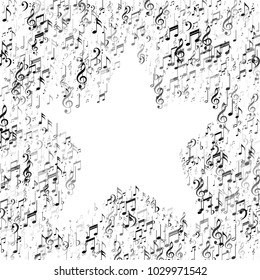 Star of Black and White Music Notes. Music Fashion Pattern Design. Piano Motif Texture. Cover Print Design Pattern.