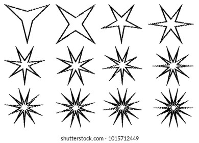 Star - black and white scribble sketch - vector set 