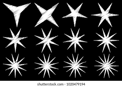 Star - black and white scribble sketch - vector set 