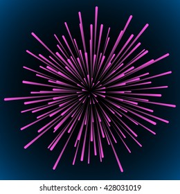 Star blast violet pink rays. Explosive vector illustration with dynamic shapes on black background