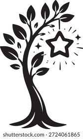 Árbol floreciente de la estrella aislado en el fondo blanco, Vector, ilustración