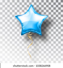 Star blue balloon on transparent background. Party helium balloons event design decoration. Balloons isolated air. Mockup for balloon print. Stocking Christmas decorations. Vector isolated object.