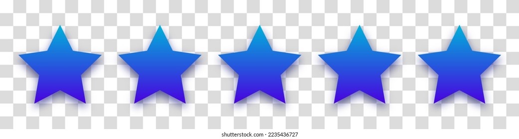 Star blue icon on transparent background. Customer feedback concept. Vector 5 stars rating review. Quality shape design. Vector yellow isolated five stars.