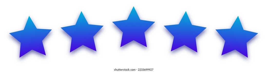 Star blue icon on white background. Customer feedback concept. Vector 5 stars rating review. Quality shape design. Vector yellow isolated five stars.