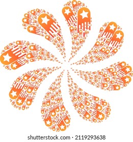 Star bolide icon exploding twist flower fireworks shape. Flower twist combined from scattered star bolide items.