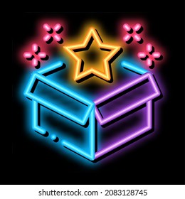 Star Bonus Box neon light sign vector. Glowing bright icon Star Bonus Box sign. transparent symbol illustration