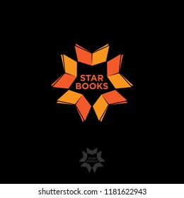 Star Books logo. Digital library chat. The literary community. The star consists of books. Monochrome option.