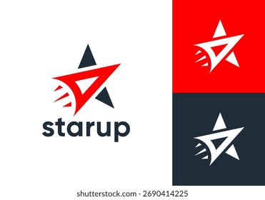star boost logo. launch star success level up vector design concept