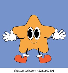 Star in boots. Illustration Character in Groovy cartoon style.