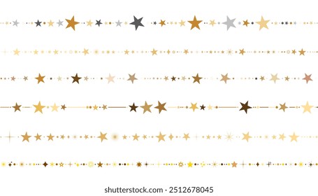 Star border. Gold stars divider. Sparkle banner set