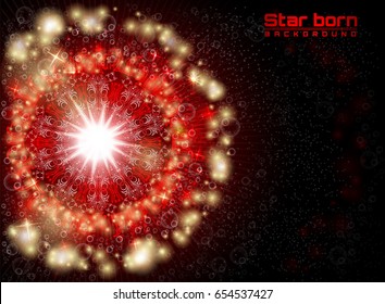 Star born in space with starry sky red background