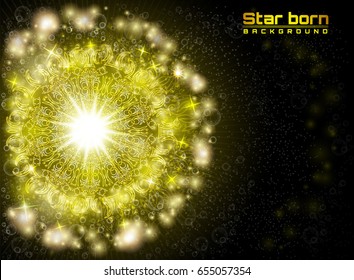 Star born in space with starry sky yellow background