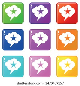 Star bubble speech icons set 9 color collection isolated on white for any design
