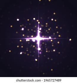 The star burst with brilliance. Abstract blue light effect with shine on bright dark background. Glow light effect. Blue magic flash shining star. Vector illustration, eps 10.
