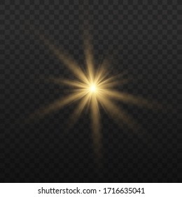 Estrella rota con brillo, brillante estrella brillante, luz amarilla brillante ráfaga en un fondo transparente, efecto de luz dorado, brillo del sol con rayos, rayos solares amarillos, ilustración vectorial, pasos 10