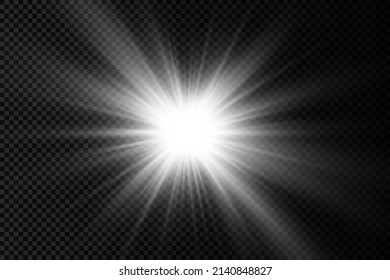 The star burst with brilliance, glow bright star, white glowing light burst on a transparent background, sun rays, golden light effect, flare of sunshine with rays, vector illustration, eps 10