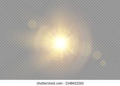 The star burst with brilliance, glow bright star, yellow sun rays, golden light effect, flare of sunshine with rays, yellow glowing light burst on a transparent background, vector illustration, eps 10