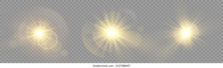 The star burst with brilliance, glow bright star, yellow glowing light burst on a transparent background, yellow sun rays, golden light effect, flare of sunshine with rays, vector illustration, eps 10
