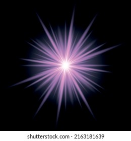 The star burst with brilliance, glow bright star, purple glowing light burst on a transparent background, violet sun rays, golden light effect, flare of sunshine with rays, vector illustration, eps 10