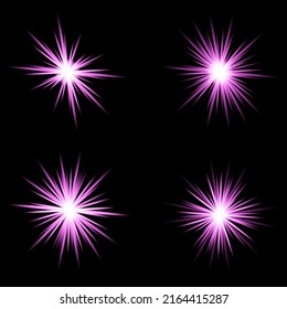The star burst with brilliance, glow bright star, purple glowing light burst on a transparent background, violet sun rays, golden light effect, flare of sunshine with rays, vector illustration, eps 10