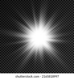 The star burst with brilliance, glow bright star, white glowing light burst on a transparent background, sun rays, golden light effect, flare of sunshine with rays, vector illustration, eps 10