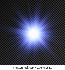 The star burst with brilliance, glow bright star, blue glowing light burst on transparent background, sun rays, blue light effect, flare of sunshine with rays, vector illustration, eps 10