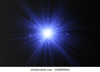 The star burst with brilliance, glow bright star, blue glowing light burst on transparent background, sun rays, blue light effect, flare of sunshine with rays, vector illustration, eps 10