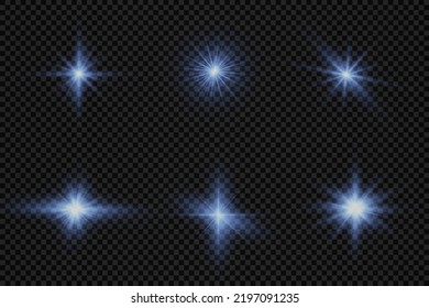 The star burst with brilliance, glow bright star, blue glowing light burst on transparent background, sun rays, blue light effect, flare of sunshine with rays, vector illustration, eps 10