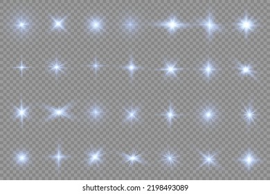 The star burst with brilliance, glow bright star, blue glowing light burst on transparent background, sun rays, blue light effect, flare of sunshine with rays, vector illustration, eps 10