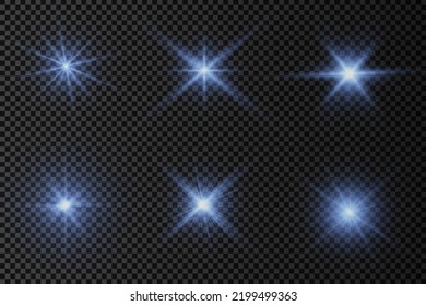 The star burst with brilliance, glow bright star, blue glowing light burst on transparent background, sun rays, blue light effect, flare of sunshine with rays, vector illustration, eps 10