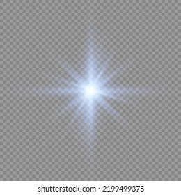 The star burst with brilliance, glow bright star, blue glowing light burst on transparent background, sun rays, blue light effect, flare of sunshine with rays, vector illustration, eps 10