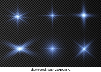 The Star Burst With Brilliance, Glow Bright Star, Blue Glowing Light Burst On Transparent Background, Sun Rays, Blue Light Effect, Flare Of Sunshine With Rays, Vector Illustration, Eps 10