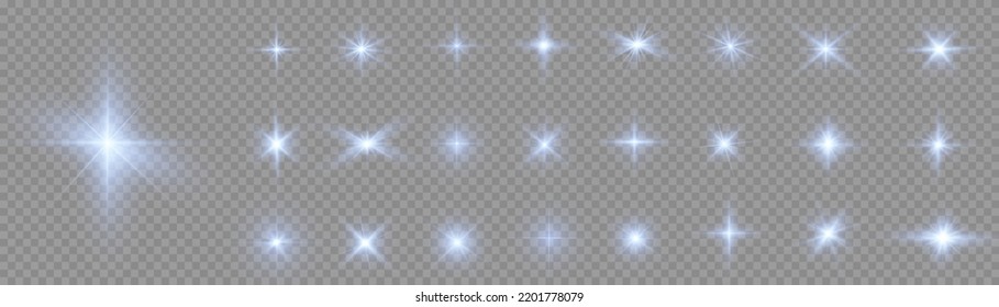 The Star Burst With Brilliance, Glow Bright Star, Blue Glowing Light Burst On Transparent Background, Sun Rays, Blue Light Effect, Flare Of Sunshine With Rays, Vector Illustration, Eps 10