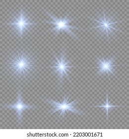 The Star Burst With Brilliance, Glow Bright Star, Blue Glowing Light Burst On Transparent Background, Sun Rays, Blue Light Effect, Flare Of Sunshine With Rays, Vector Illustration, Eps 10