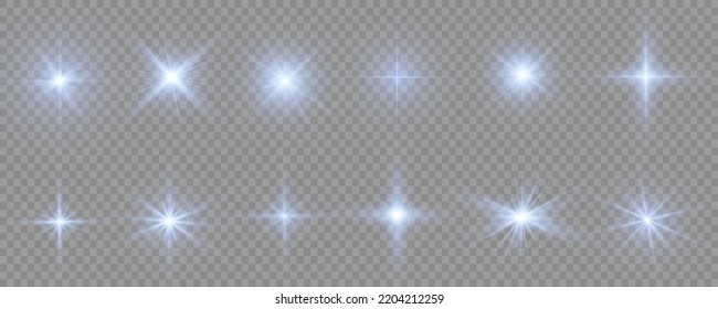 The Star Burst With Brilliance, Glow Bright Star, Blue Glowing Light Burst On Transparent Background, Sun Rays, Blue Light Effect, Flare Of Sunshine With Rays, Vector Illustration, Eps 10