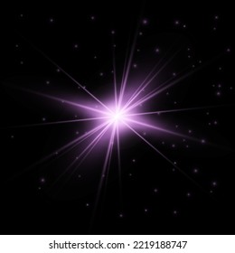 The star burst with brilliance, glow bright star, purple glowing light burst on a transparent background, violet sun rays, golden light effect, flare of sunshine with rays, vector illustration, eps 10