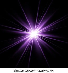 The star burst with brilliance, glow bright star, purple glowing light burst on a transparent background, violet sun rays, golden light effect, flare of sunshine with rays, vector illustration, eps 10