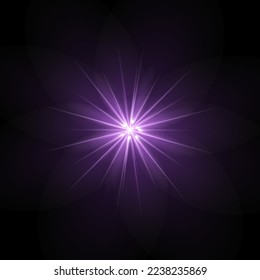 The star burst with brilliance, glow bright star, purple glowing light burst on a transparent background, violet sun rays, golden light effect, flare of sunshine with rays, vector illustration, eps 10