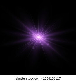 The star burst with brilliance, glow bright star, purple glowing light burst on a transparent background, violet sun rays, golden light effect, flare of sunshine with rays, vector illustration, eps 10