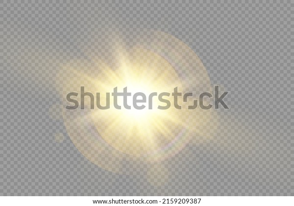 The star burst with brilliance, glow bright star,\
yellow glowing light burst on a transparent background, yellow sun\
rays, golden light effect, flare of sunshine with rays, vector\
illustration, eps 10