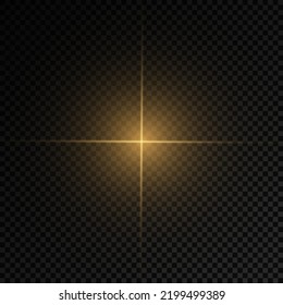 Star burst with brilliance, glow star, glowing light burst on transparent background, yellow sun rays, golden light effect, flare of sunshine with rays, bokeh effect, gold glare, vector illustration