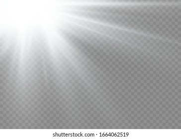 The star burst with brilliance. White glowing lights sun rays. A flash of sun with rays and spotlight. Special lights effect isolated on transparent background. Vector illustration, EPS 10.