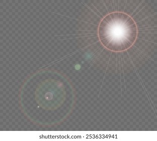 The Star burst with brilliance. White glowing lights sun rays. A flash of sun with rays and spotlight. Special lights effect isolated on transparent background. Vector illustration, EPS 10.